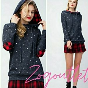 Polka dot buffalo check hoodie.